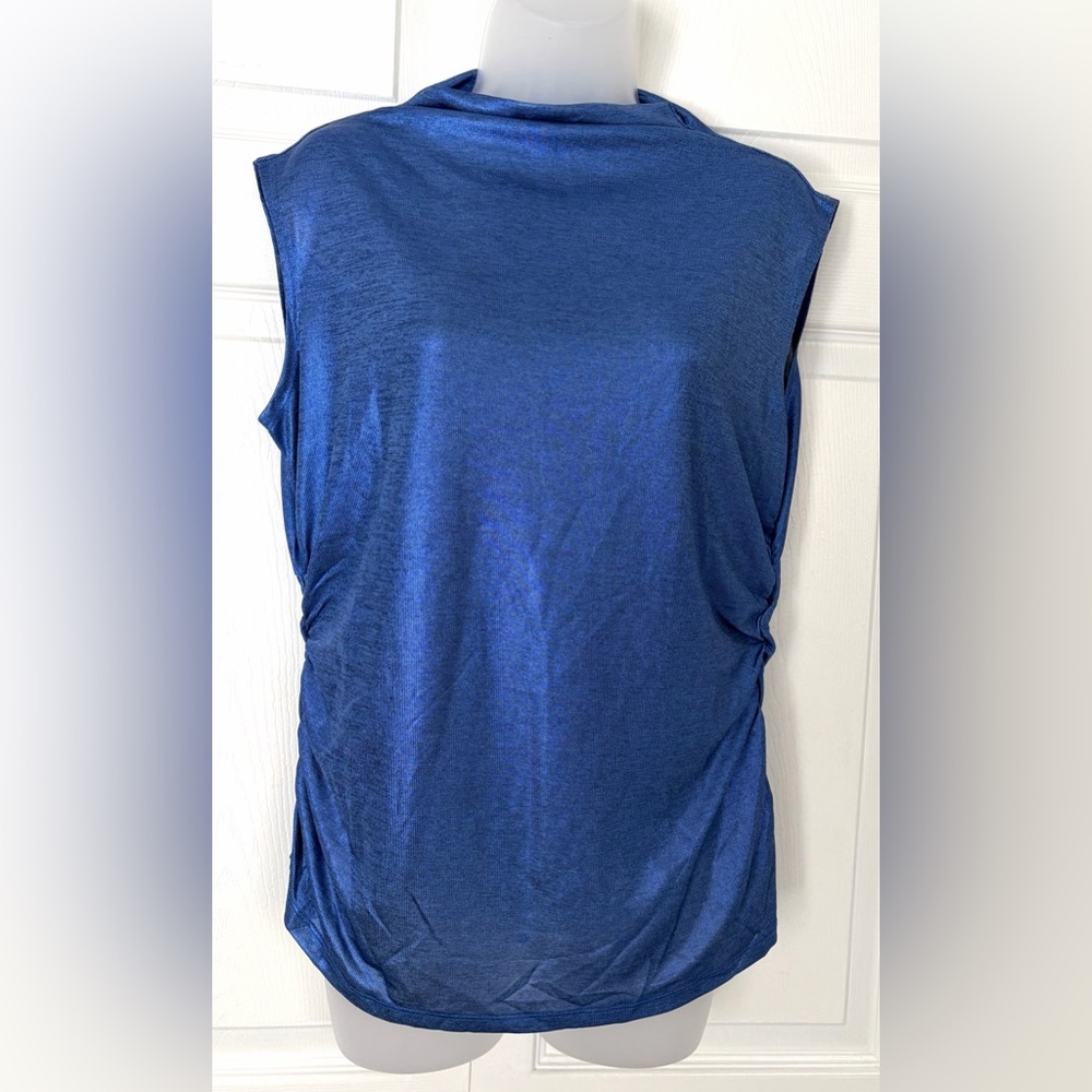 Rebecca Minkoff Metallic Cobalt Blue ruched-side Top Sleeveless NWT size Large